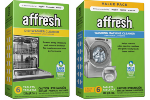 Deep clean these household items with Affresh Dishwasher Cleaner and Washing Machine Cleaner (product boxes)